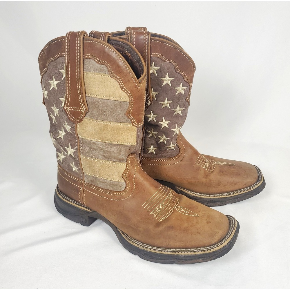 Durango 10 inch Brown Flag Lady Rebel Cowboy Cowgirl Boots Women's Sz 8M DRD0107
